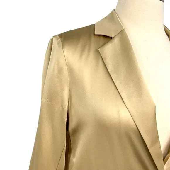Nili Lotan Sophia Charmeuse Blazer Gold 100% Silk One Button Jacket Size 0 - Picture 9 of 13